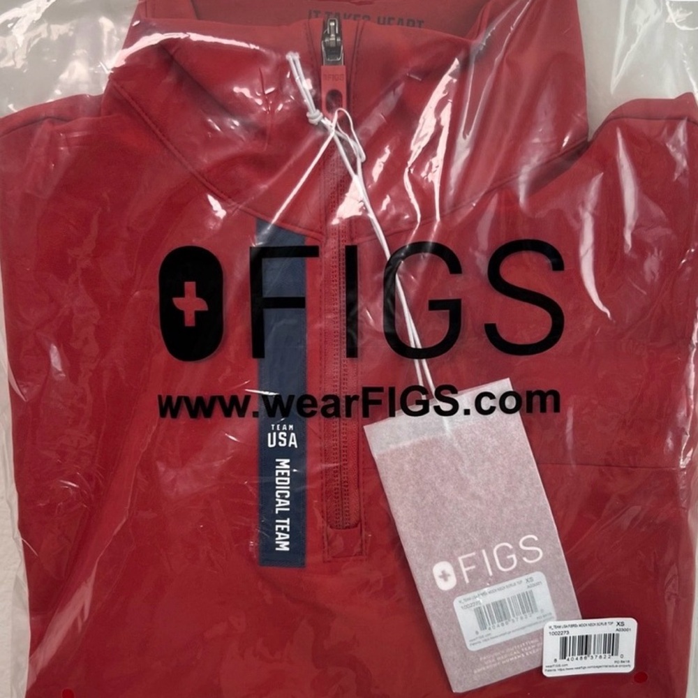 Figs Vibrant Red Mock Neck Scrub Top